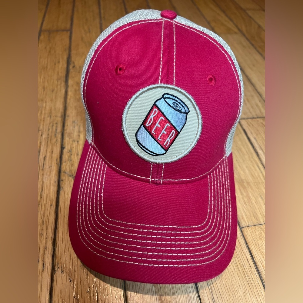 Southern Hook BEER Trucker Hat Cap SnapBack Red Tan Beer Can Logo - Picture 2 of 6
